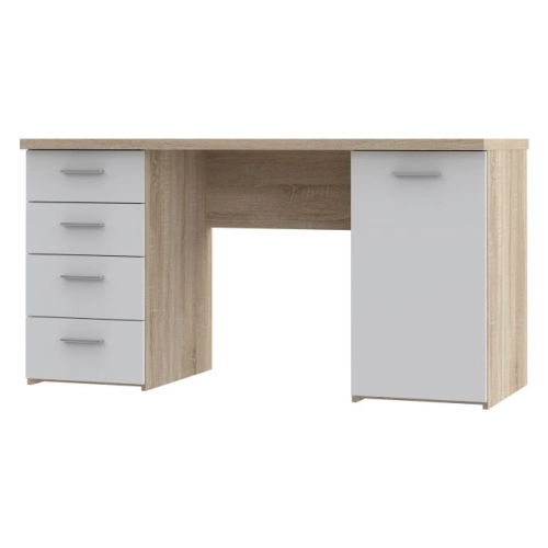 Biurko 145x60 cm z 4 szufladami i szafką Biały/Dąb Sonoma